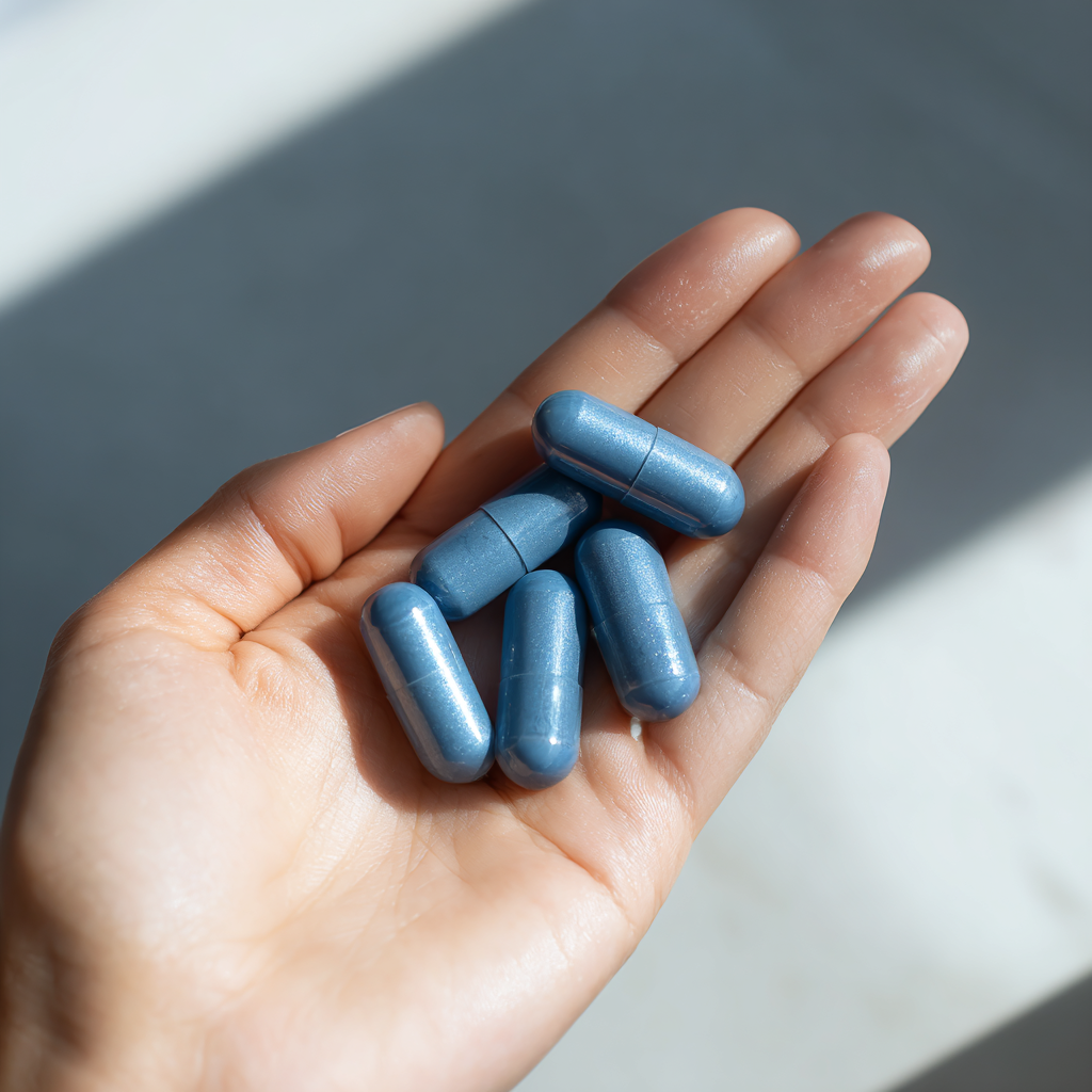 Natural herbal capsules closeup view